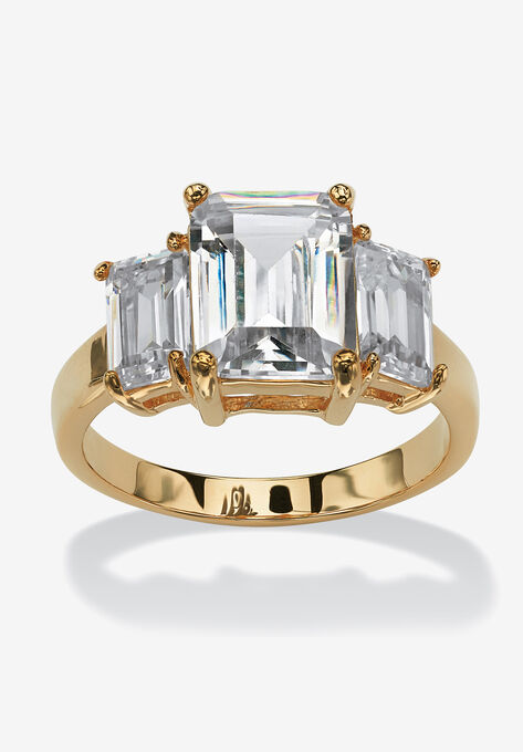 Yellow Gold-Plated Simulated Emerald Cut Birthstone Ring, APRIL, hi-res image number null