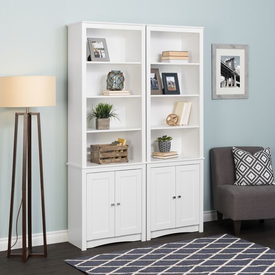 Tall Bookcase With 2 Shaker Doors White Brylane Home