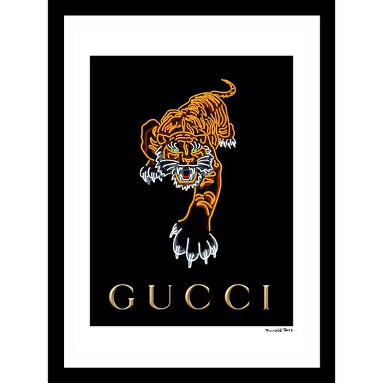Gucci Tiger Black/Orange 14" x 18" Framed Print, BLACK GREY, hi-res image number null