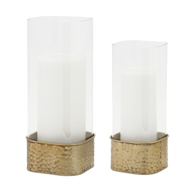 Candle Holder (Set of 2) 4.5 inchesL x 10 inchesH, 5.25 inchesL x 12 inchesH Iron/Glass, GOLD, hi-res image number null