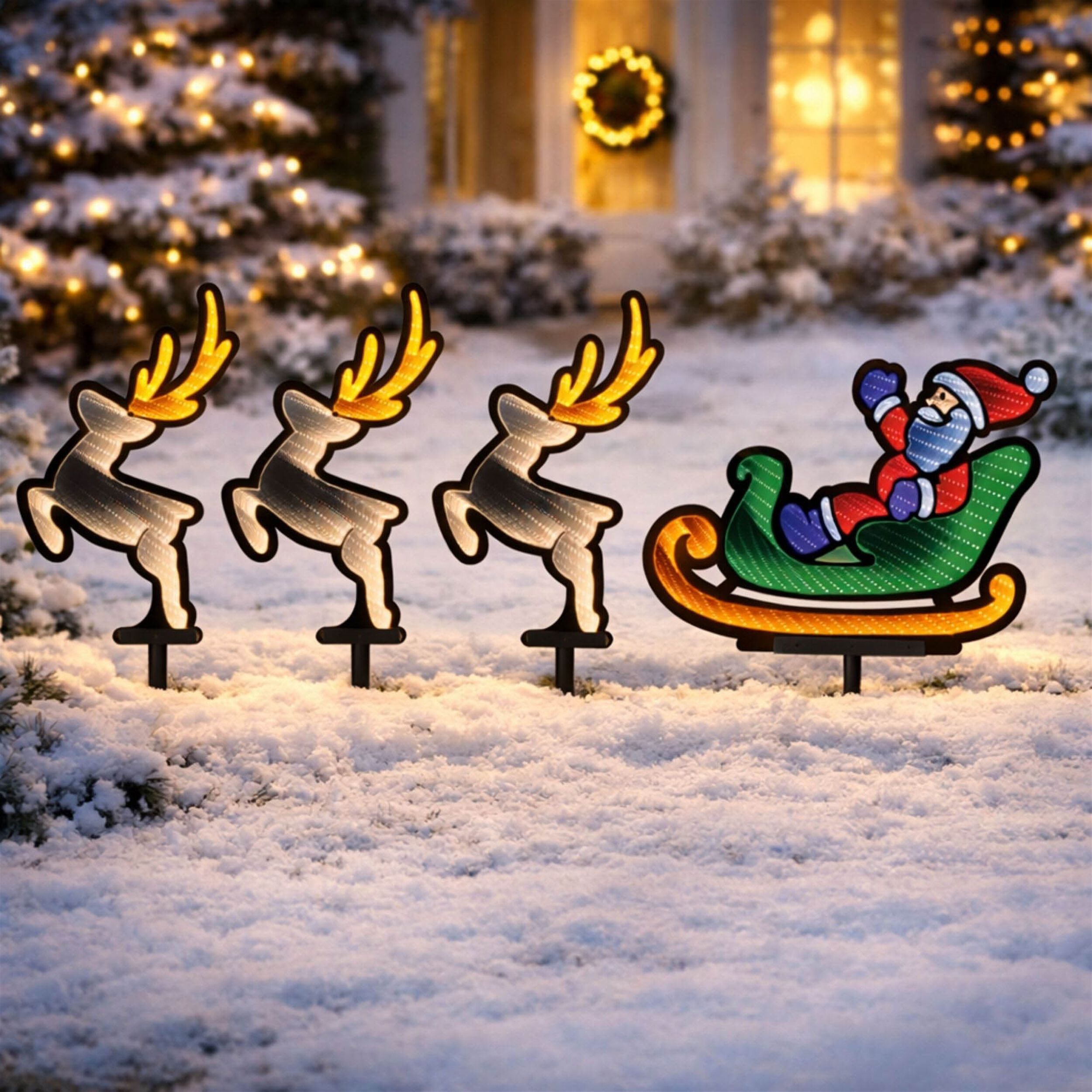 Santa and Sleigh Pathway Light Ekkolight (Set of 4), MULTICOLOR, alternate image number 2
