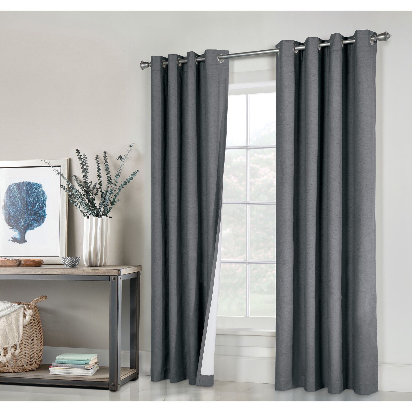 Ventura Blackout Grommet Curtain Panel Pair, DARK GREY, hi-res image number 0