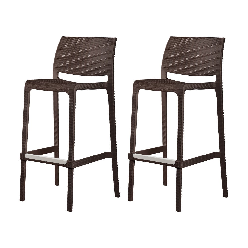 Set of 2 Rue Outdoor Stackable Bar Stools, BROWN, on-hover image number 1