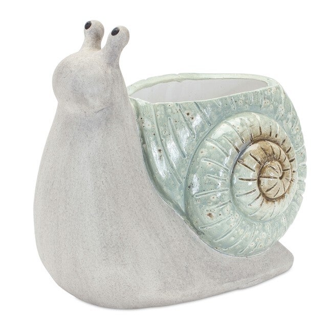 Snail Planter (Set of 2) 8.25 inchesL x 6.5 inchesH, 7.25 inchesL x 7 inchesH Terra Cotta, BLUE/GREY, alternate image number null