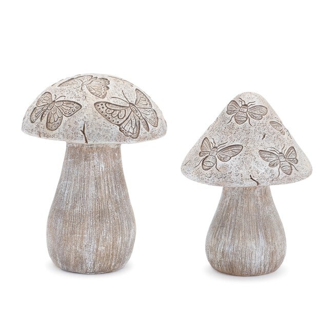 Bumble Bee and Butterfly Print Mushroom (Set of 2), GREY/BEIGE, hi-res image number null