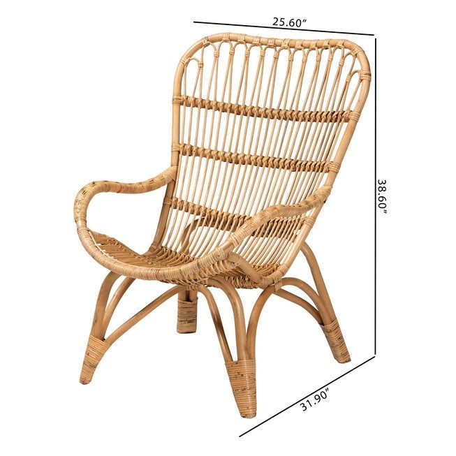 Earvin Modern Bohemian Natural Brown Rattan Armchair, , alternate image number null