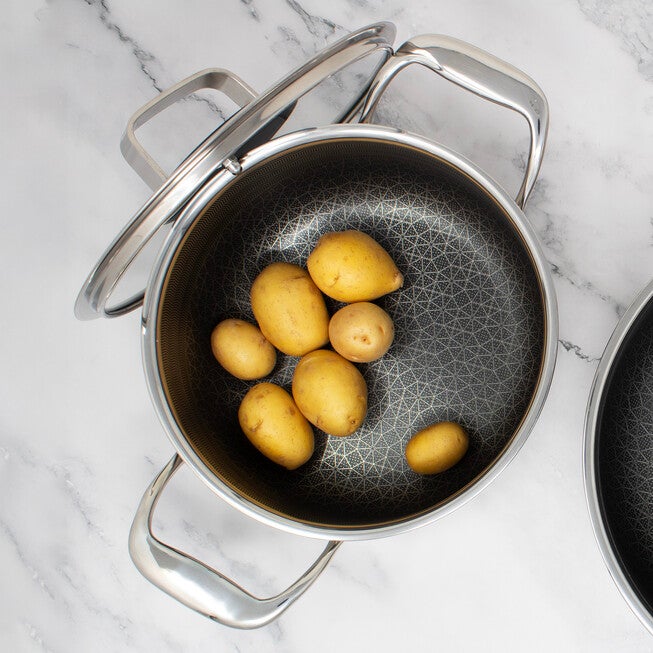 LIVWELL DiamondClad™ 3 Quart Hybrid Nonstick Stainless Steel Stock Pot and Lid, Dishwasher Safe, PFOA-free – Silver/Black, SILVER, alternate image number null