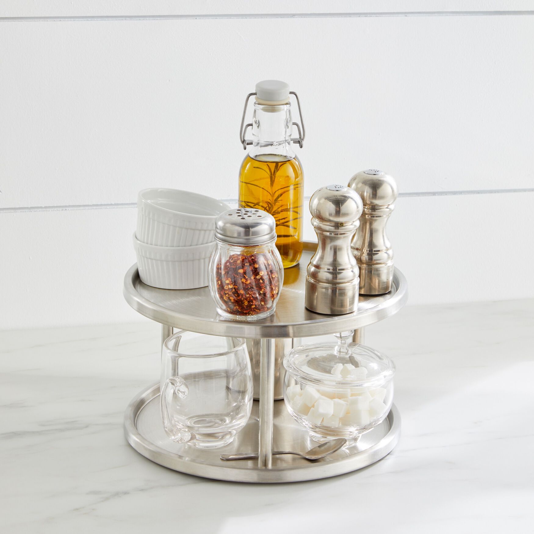 10&frac12;" Double Layer Stainless Steel Lazy Susan, STAINLESS, hi-res image number 0