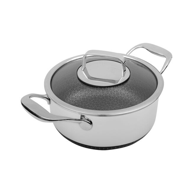 LIVWELL DiamondClad™ 3 Quart Hybrid Nonstick Stainless Steel Stock Pot and Lid, Dishwasher Safe, PFOA-free – Silver/Black, SILVER, hi-res image number null