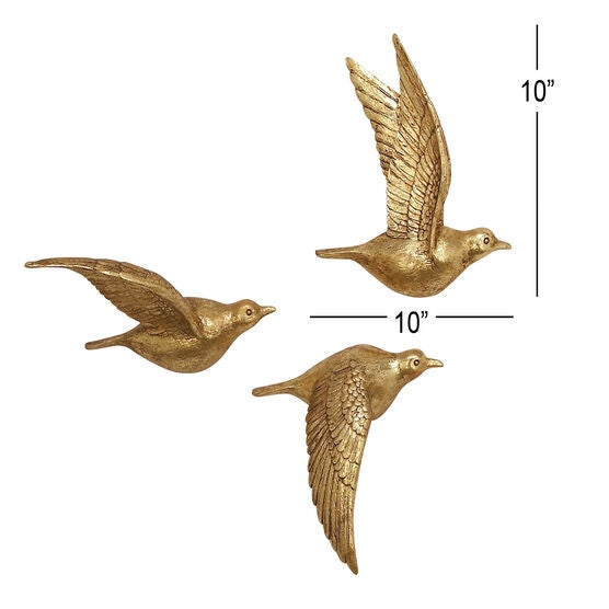 Set Of 3 Gold Polystone Coastal Birds Wall Décor, , alternate image number null