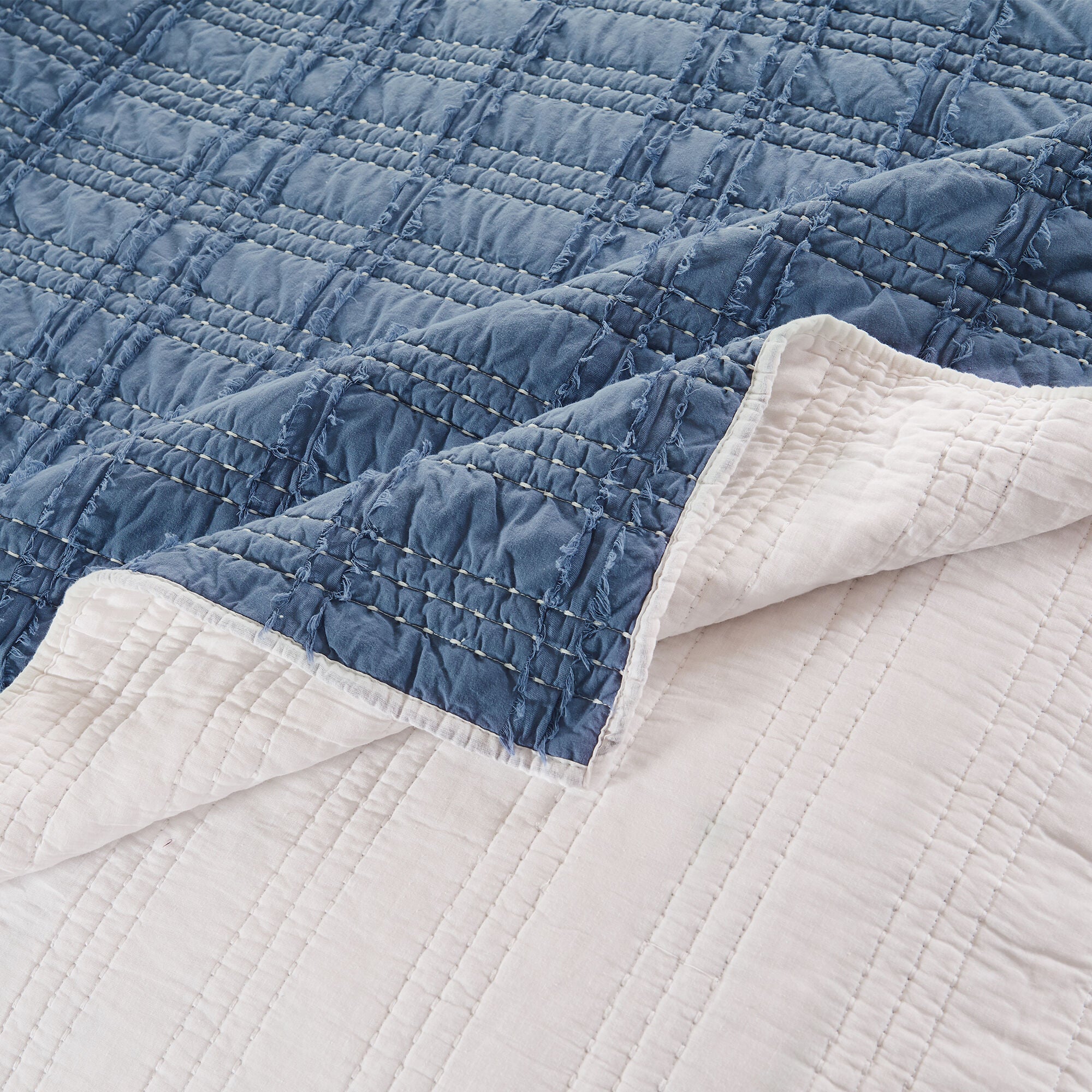 Portofino Finely Stitched Ruffled Quilt Set, Blue, 3-Piece King, BLUE, alternate image number 3