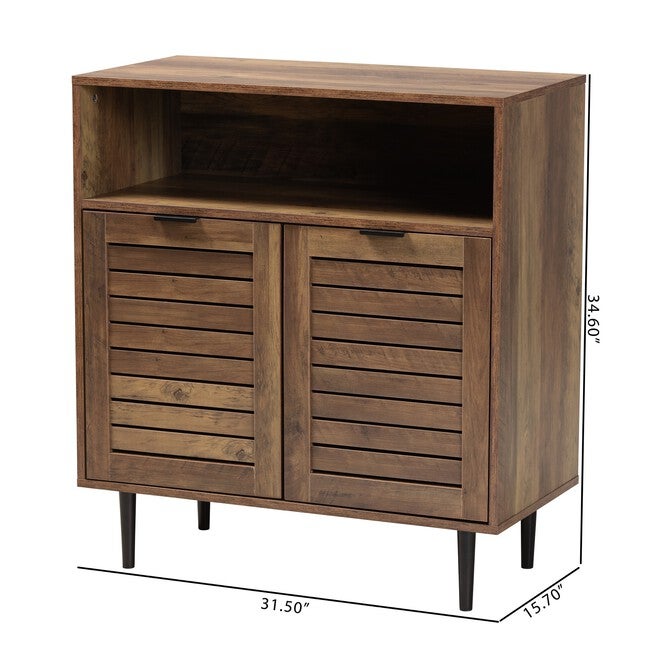 Baylah Mid-Century Modern Natural Brown Finished Wood And Black Metal 2-Door Sideboard, , alternate image number 9