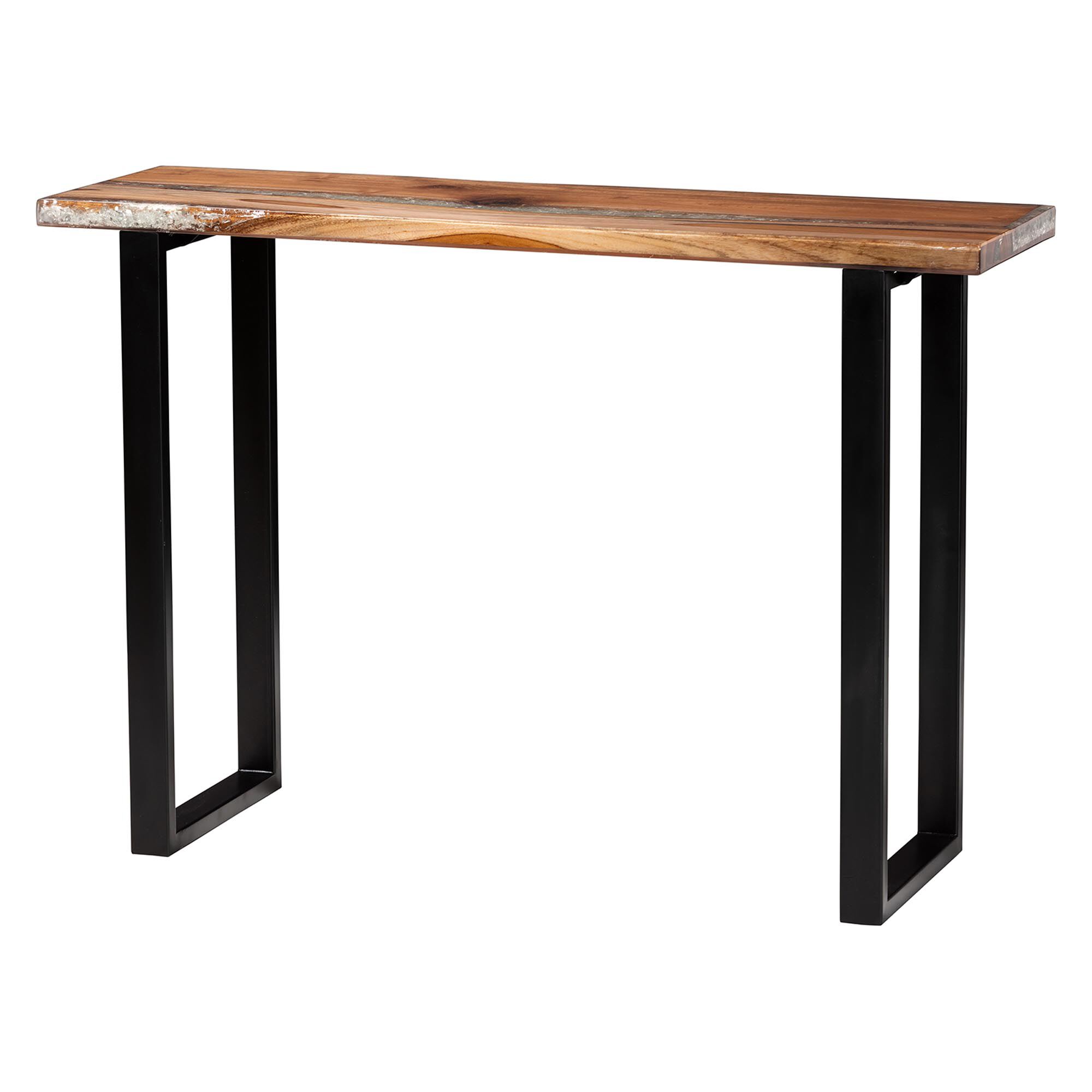 Apio Wood Epoxy Resin Console Table with Glass Inlay, BROWN, alternate image number 1