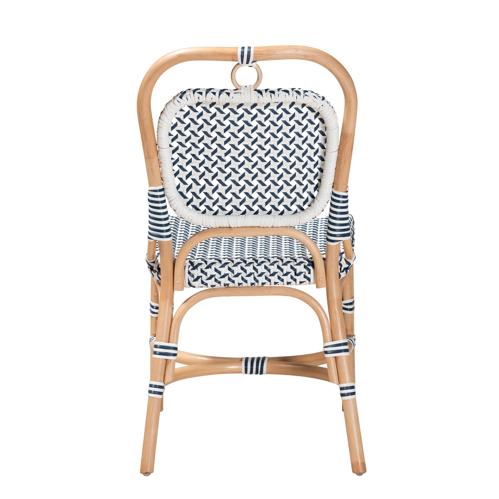 Luciana Modern French Blue and White Weaving Natural Rattan Bistro Chair, , alternate image number 9