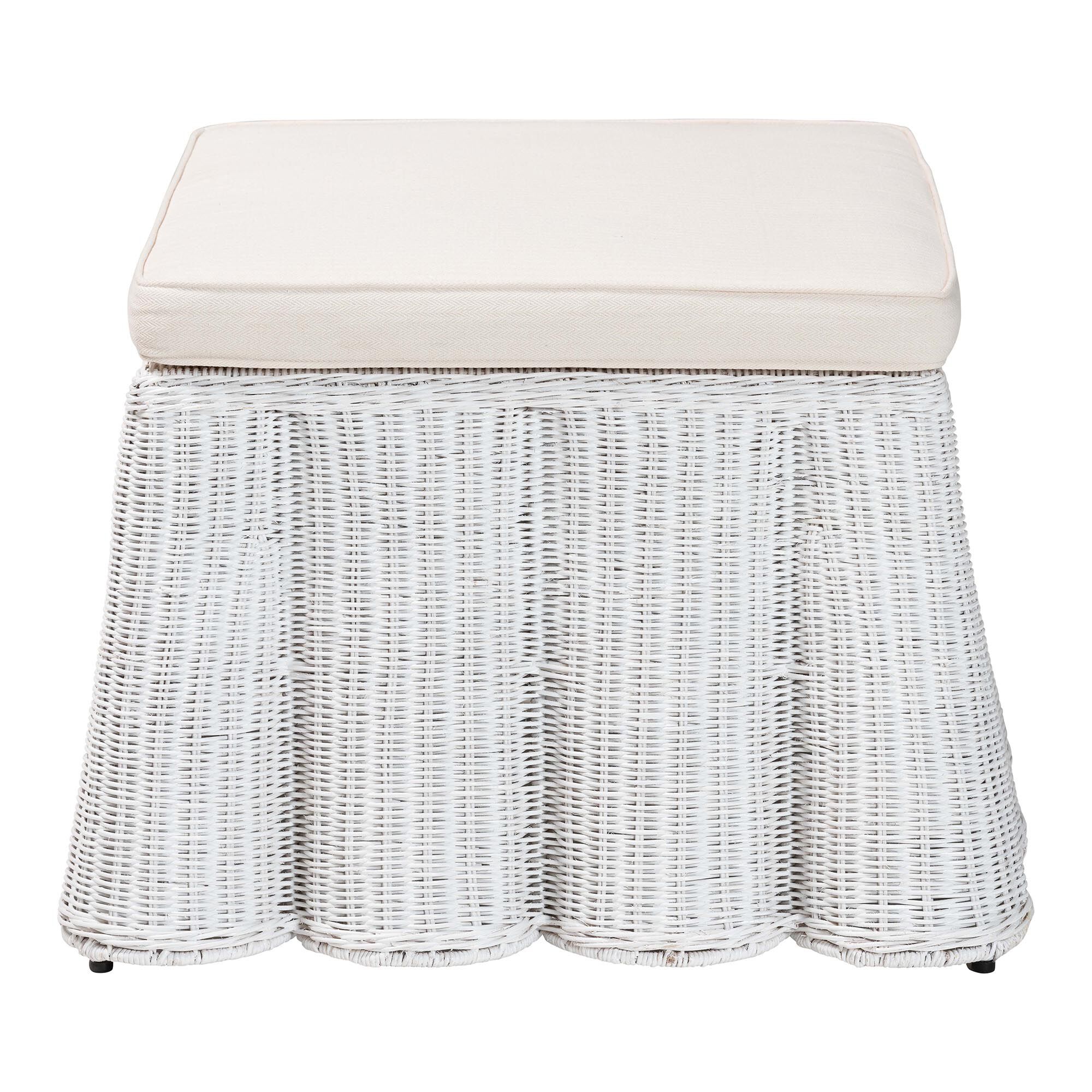 Palm Bohemian White Scallop Rattan Ottoman, WHITE, alternate image number 2