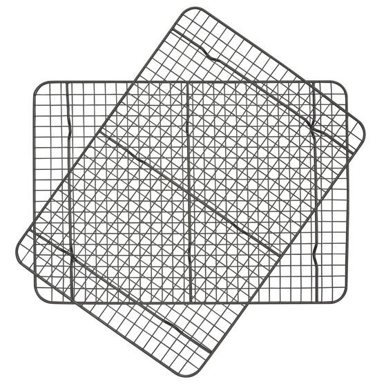 Set 2 17 X 12 Inch Non Stick Metal Cooling Rack, ASH GREY, hi-res image number null