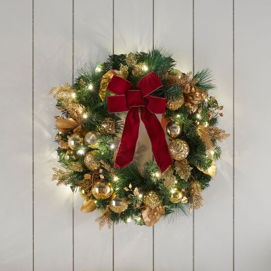 PRE-LIT REGAL 24&quot; Wreath, BURGUNDY GOLD
