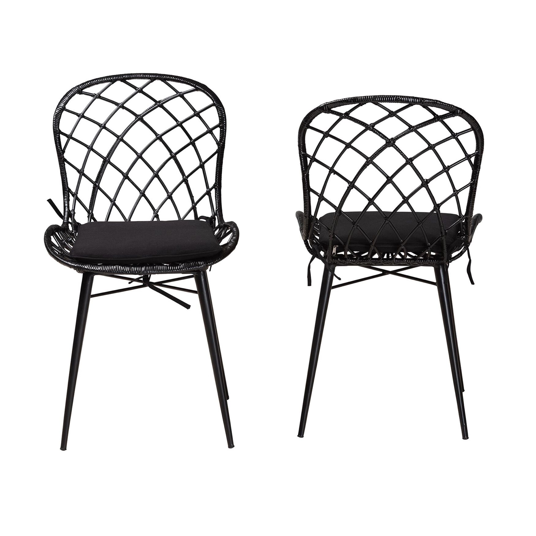 Sabelle Modern Bohemian Black Finished Rattan And Metal Dining Chair, , on-hover image number 1