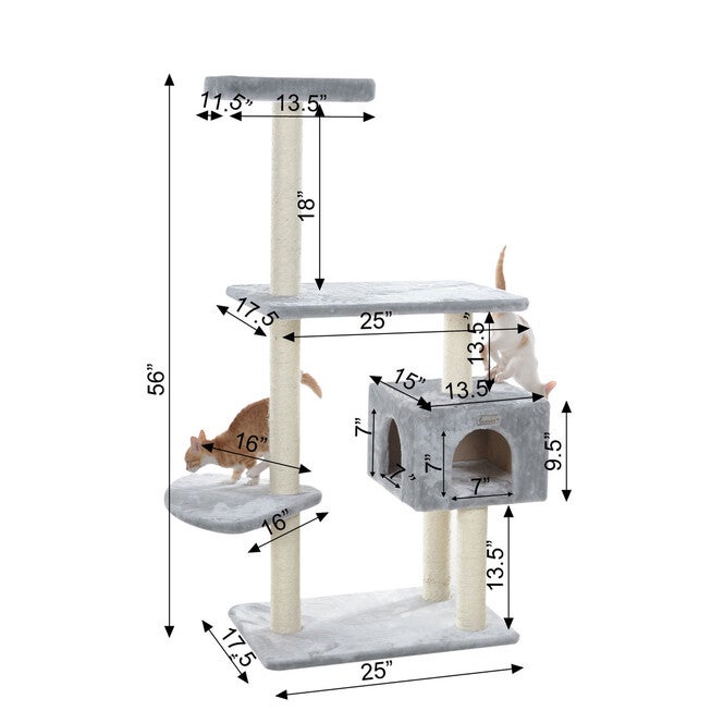Gleepet 57 inches Real Wood Cat Tree With Condo And Perch, , alternate image number 4