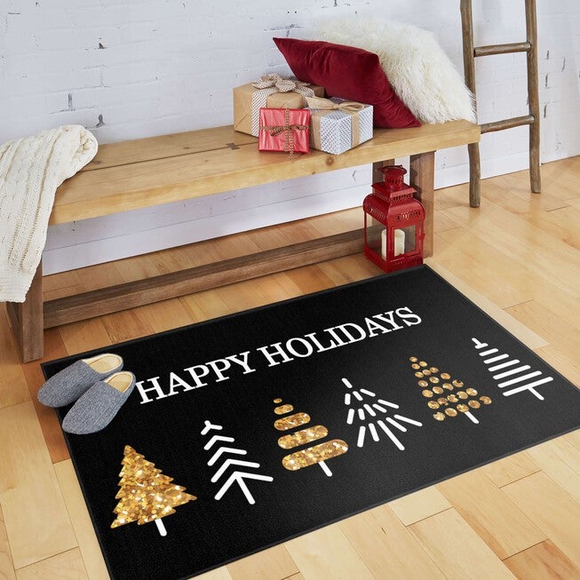 Holiday Trees Black Kitchen Rug, , alternate image number null
