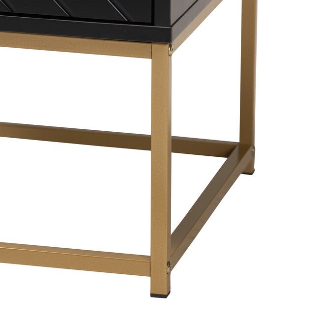 Inaya Contemporary Glam And Luxe Black Finished Wood And Gold Metal 2-Drawer End Table, , alternate image number 5