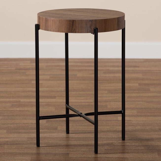 Savion Modern Industrial Walnut Brown Finished Wood And Black Metal End Table, , alternate image number 5