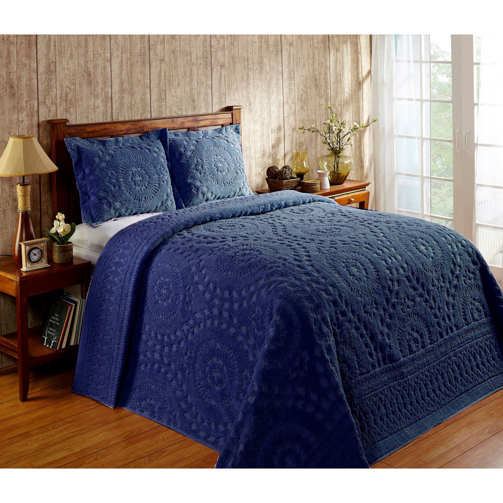 Rio Collection Chenille Bedspread , NAVY, hi-res image number 0