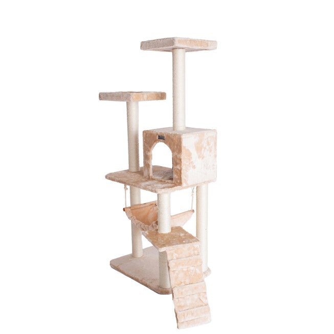 Gleepet 57 inches Real Wood Cat Tree With Perches, Running Ramp, Condo And Hammock, , alternate image number 6