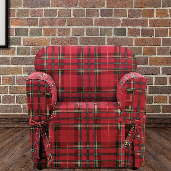 Highland Plaid Relaxed-Fit Chair Slipcover , RED Highland Plaid Relaxed-Fit Chair Slipcover , RED