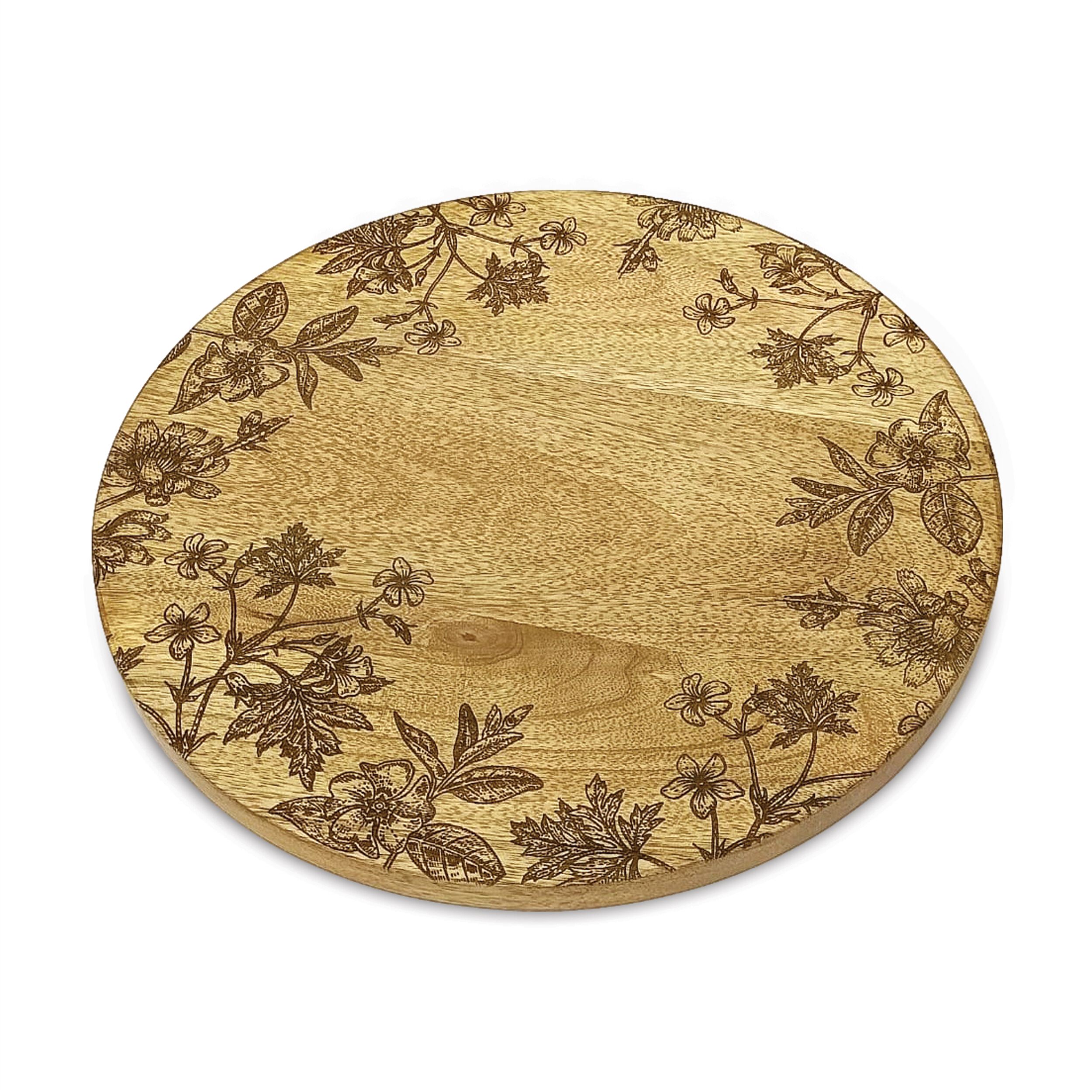 Floral Etched Mango Wood Tray, GOLD, hi-res image number 0
