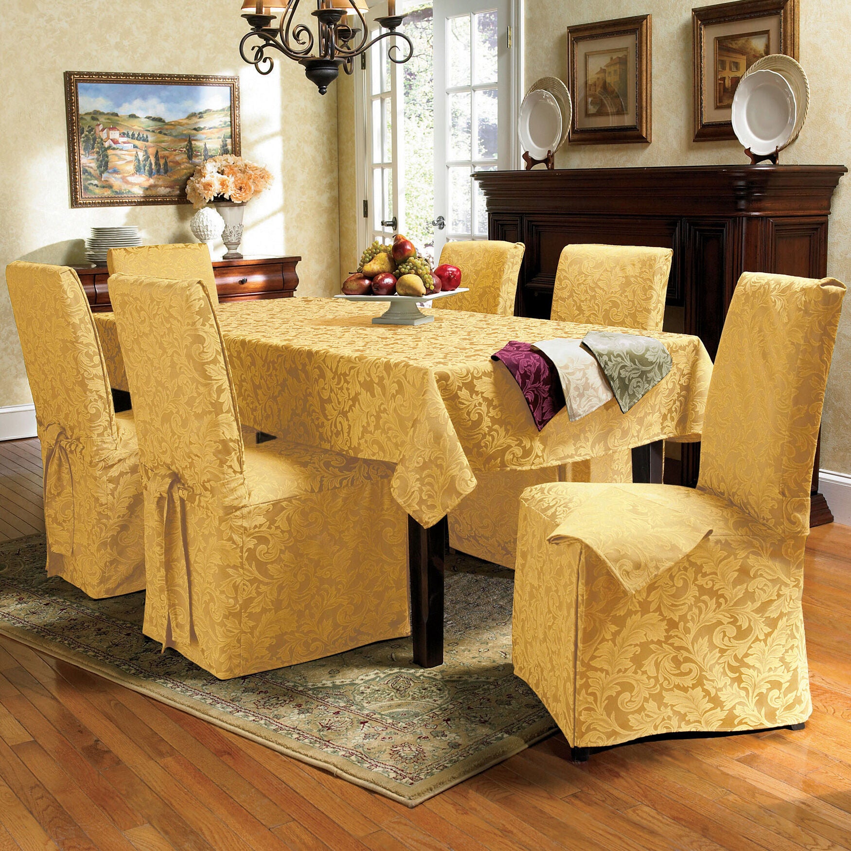 17-Pc. Damask Table Linen Set, GOLD, hi-res image number 0