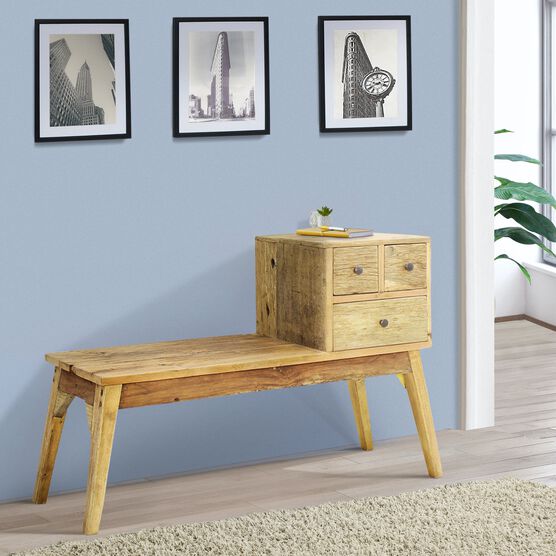 Java Wood Bench With Drawers, NATURAL, hi-res image number null