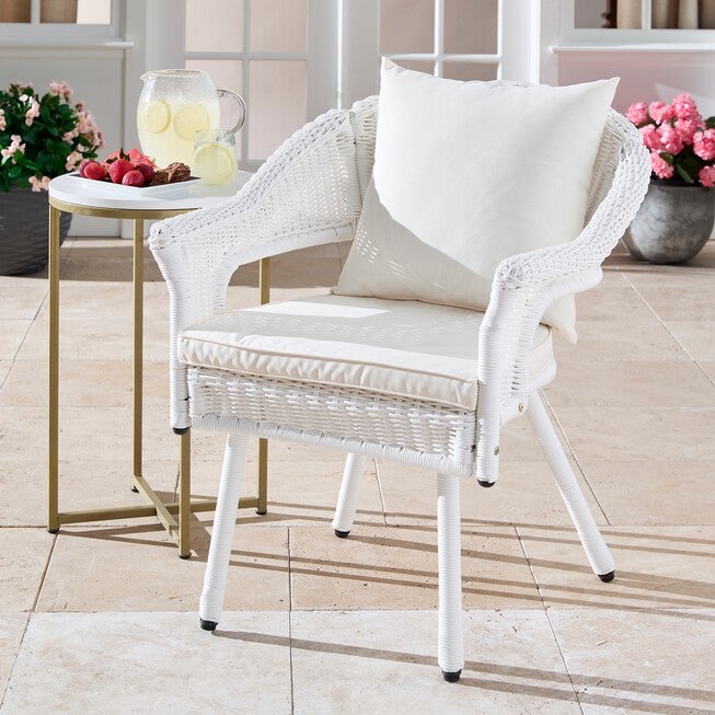 Brylane Roma Rocker Roma Hand-Woven Resin Wicker Stacking Chair | Brylane Home