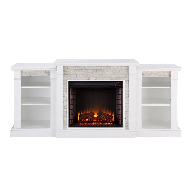 Gallatin Simulated Stone Electric Fireplace with Bookcases, , alternate image number 2