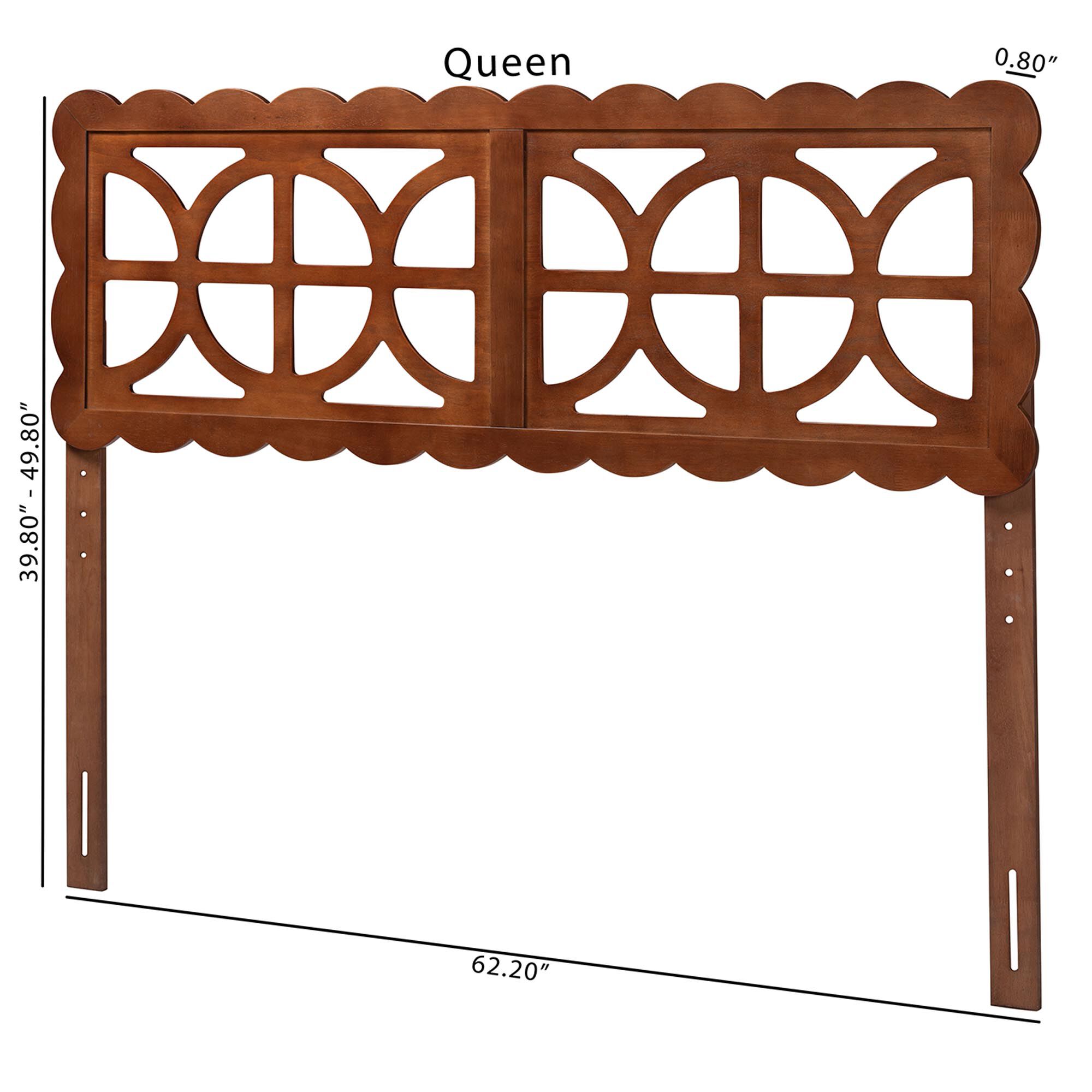 Nansen Wood Headboard with Scalloped Frame, Queen, Walnut, BROWN, alternate image number 6
