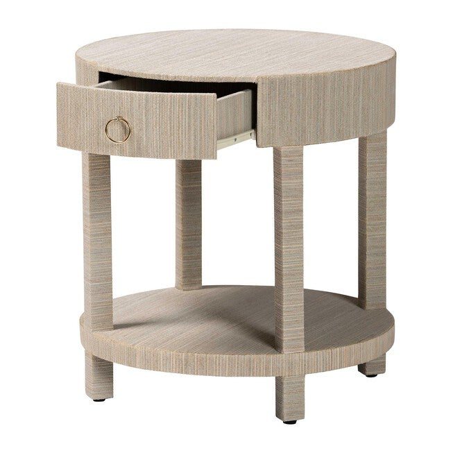 Sadia Bohemian Woven Natural Grasscloth 1-Drawer Nightstand, NATURAL/GOLD, alternate image number null