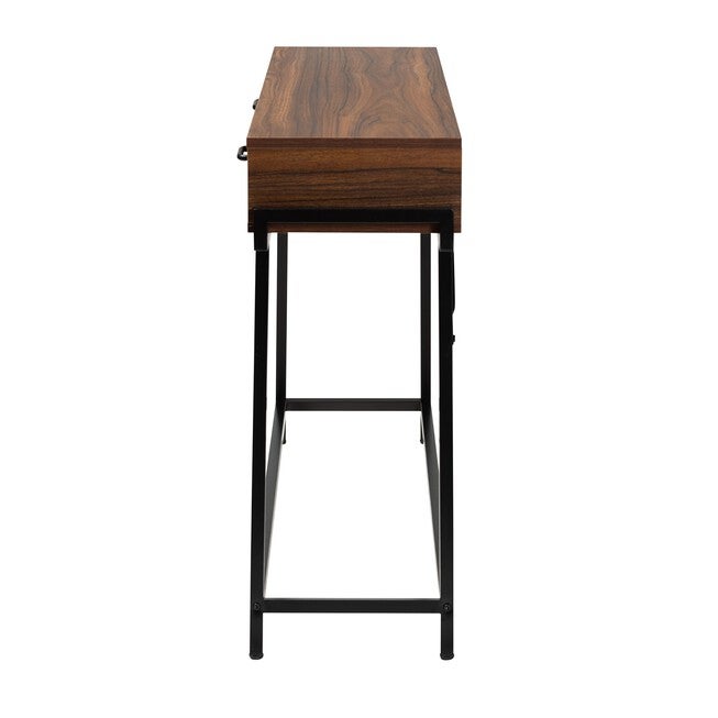 Eivor Modern Industrial Walnut Brown Finished Wood And Black Metal 2-Drawer Console Table, , alternate image number 3