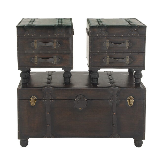 Set Of 3 Brown Wood Traditional Bench Bench, , alternate image number 2