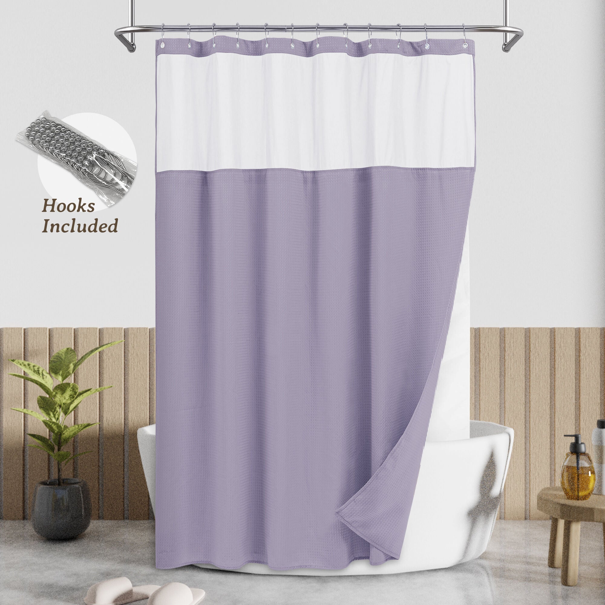 Dobby Waffle Shower Curtain with Snap-in Liner, Hooks included