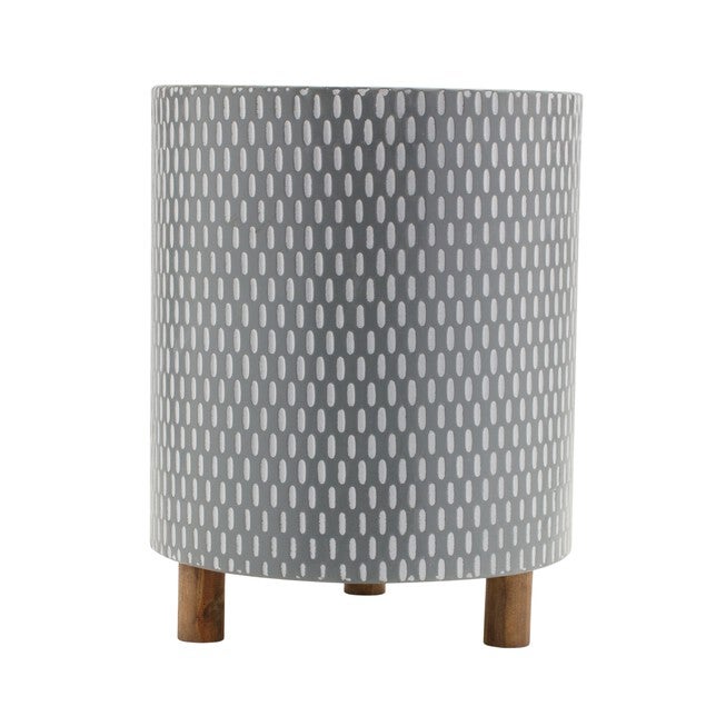 Container (Set of 3) 9.5 inchesD x 11.75 inchesH, 10.5 inchesD x 13.5 inchesH, 12 inchesD x 15 inchesH Iron/Wood, BLUE/WHITE/GREY, alternate image number null