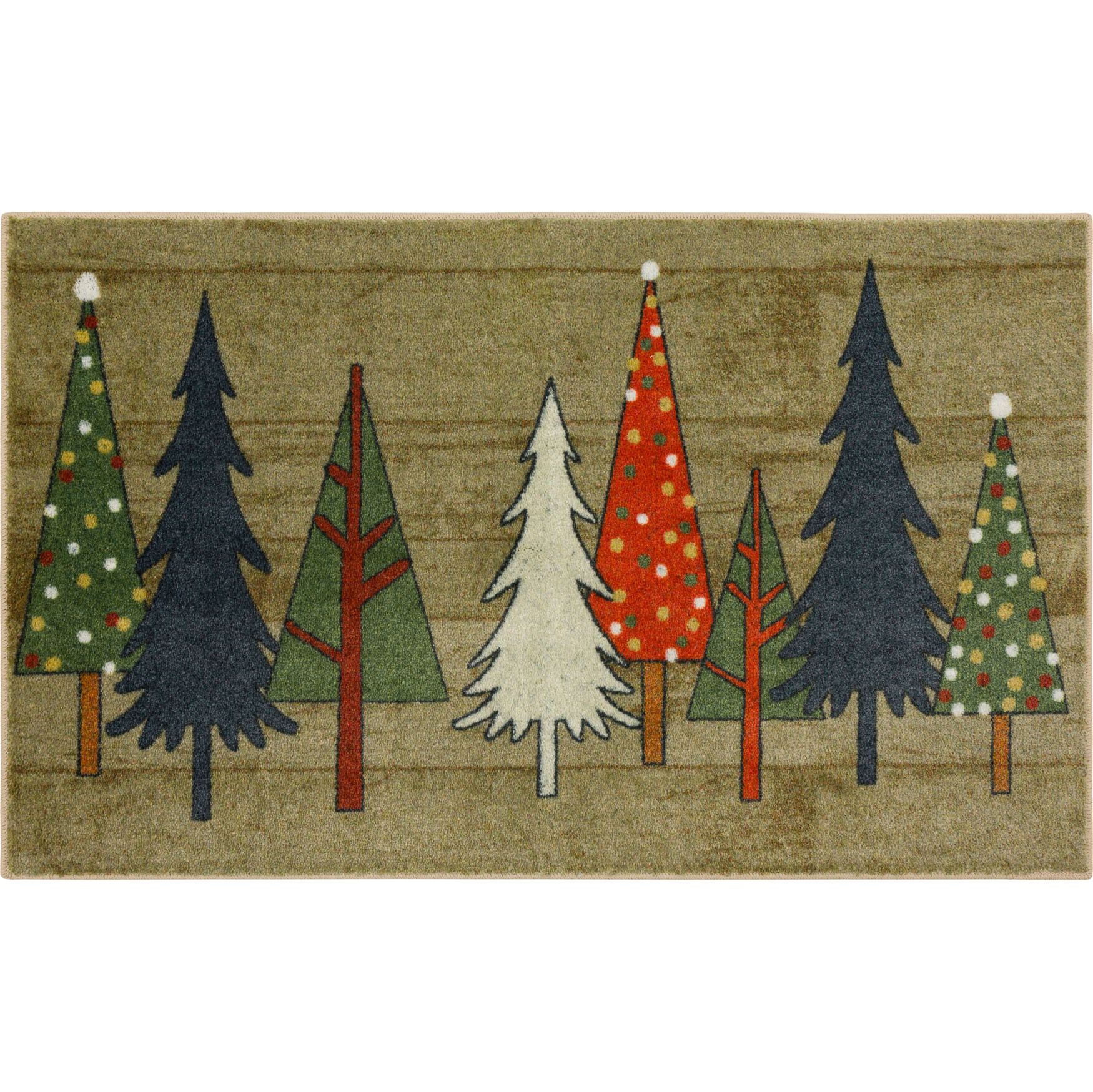 Wooden Holiday Trees Multi Kitchen Rug, MULTI, hi-res image number 0
