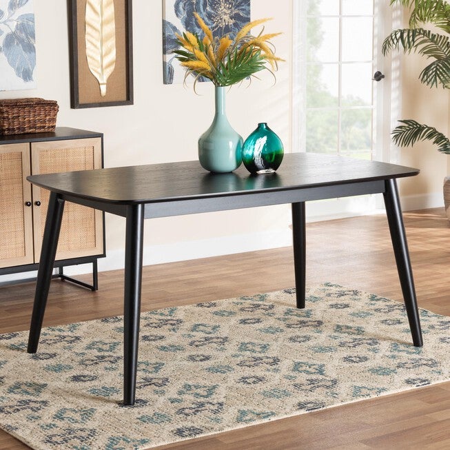 Flora Mid-Century Modern Black Finished Wood Dining Table, , alternate image number null