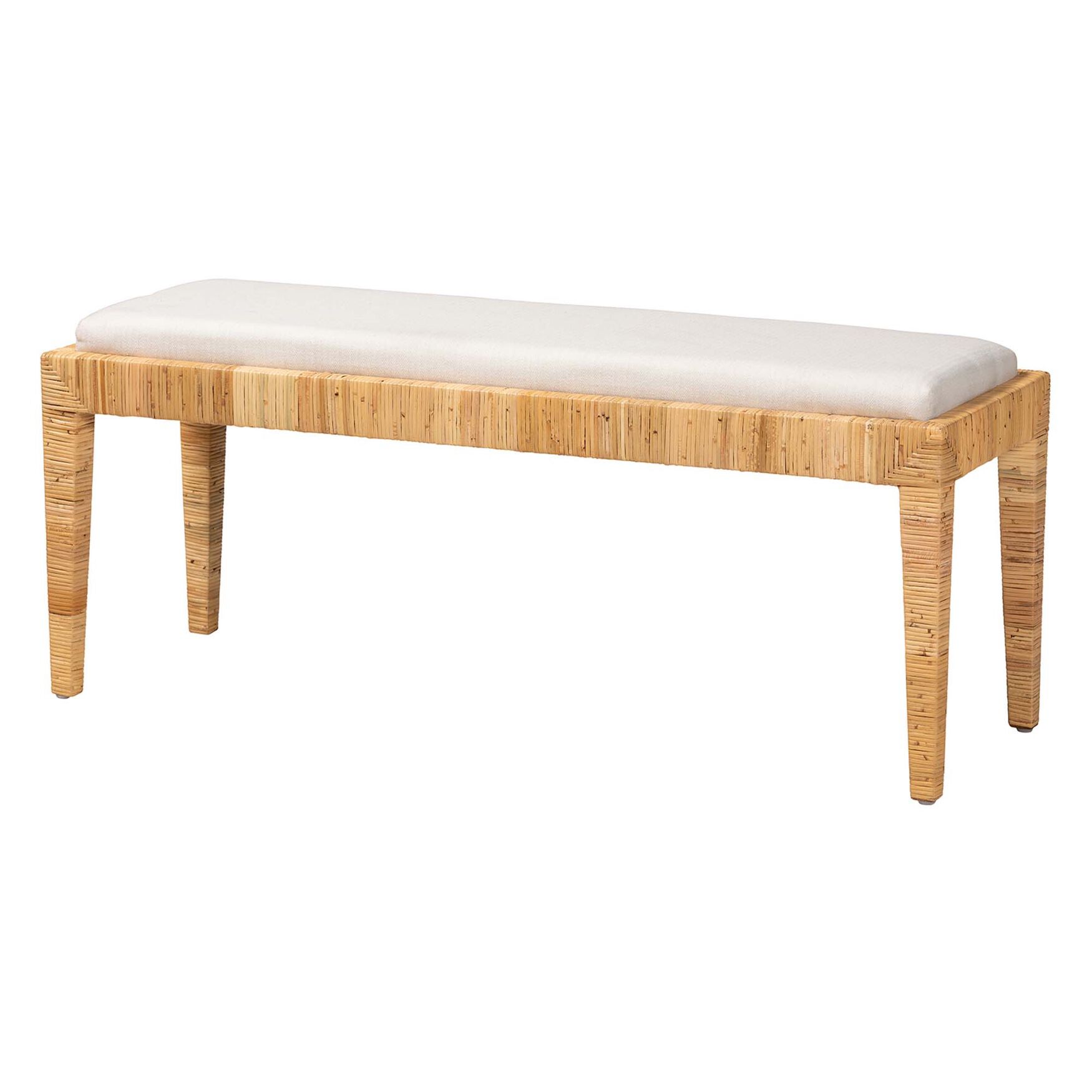 Sofia Modern Bohemian Natural Brown Rattan And Mahogany Wood Bench