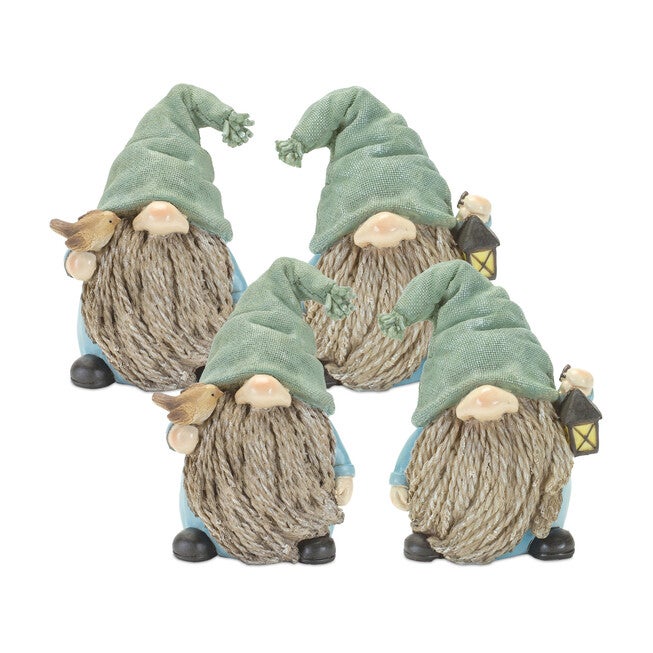 Stone Garden Gnome Figurine With Bird And Lantern Accent (Set Of 4), , alternate image number 4