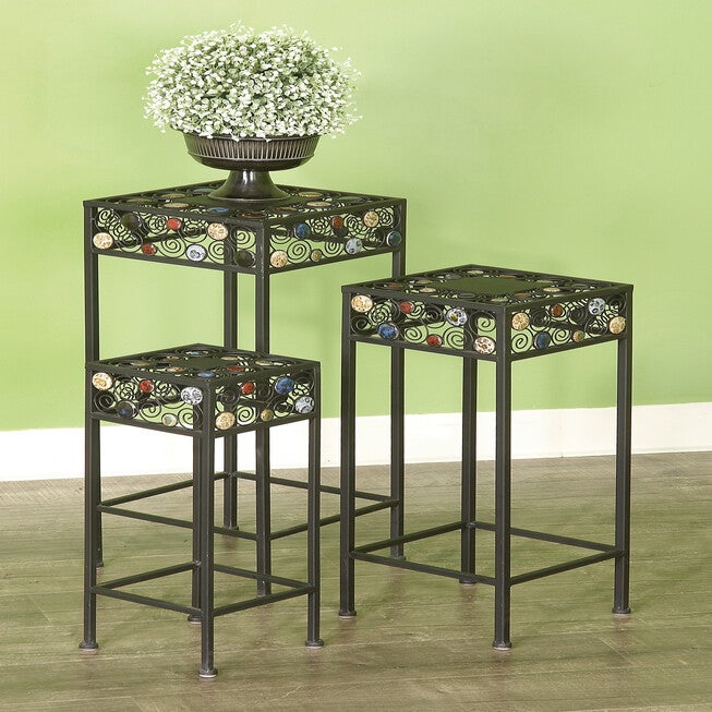 Set Of 3 Black Metal Traditional Plantstand, , alternate image number 9