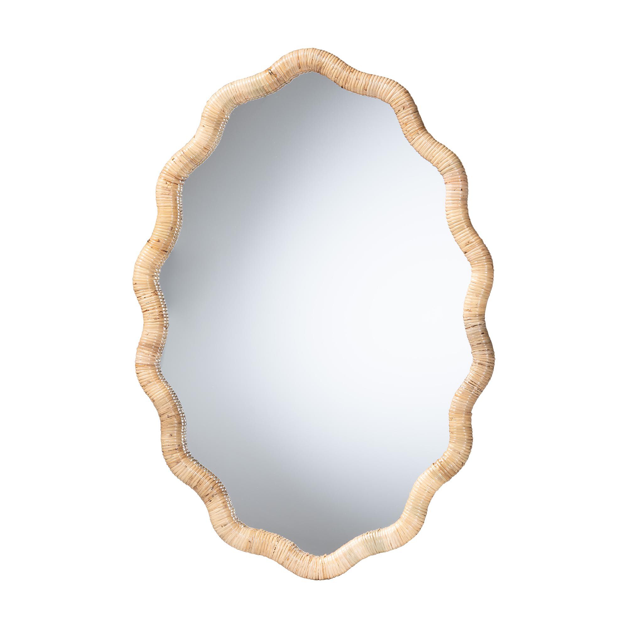 Rasida Scalloped Oval Natural Rattan Wall Mirror, HONEY, alternate image number 2