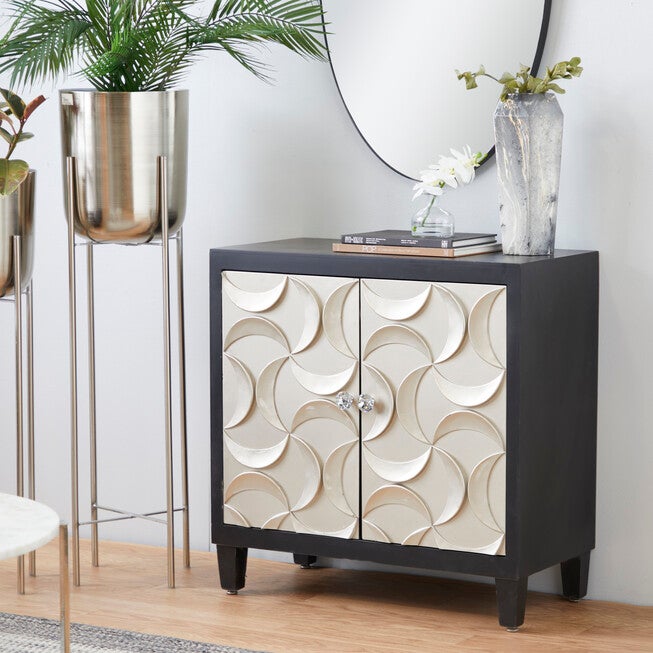 Modern Rectangular Black Wooden Crescent Moon Cabinet, 32 inchesH x 31 inchesL x 16 inchesW, , alternate image number null