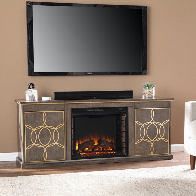 Yardlynn Electric Fireplace Console Media Storage, BROWN, hi-res image number null