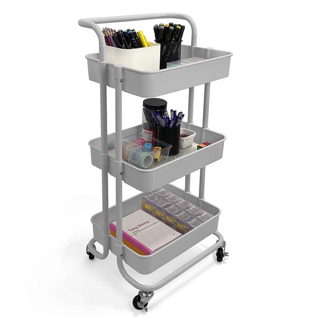 Home Basics 3-Tier Steel Rolling Utility Cart With Locking Wheels, , on-hover image number 1