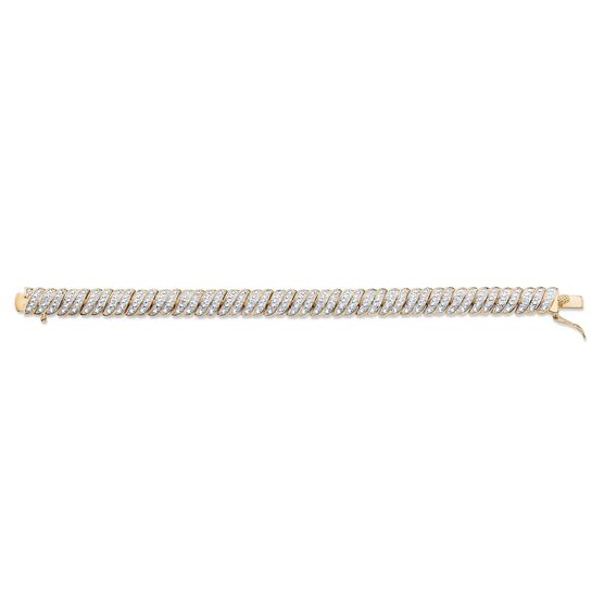 Yellow Gold Plated S Link Tennis Bracelet (10mm), Genuine Diamond Accent 8", , alternate image number null